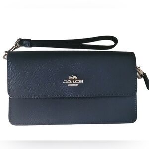 Coach Navy Saffiano Leather Wristlet Clutch